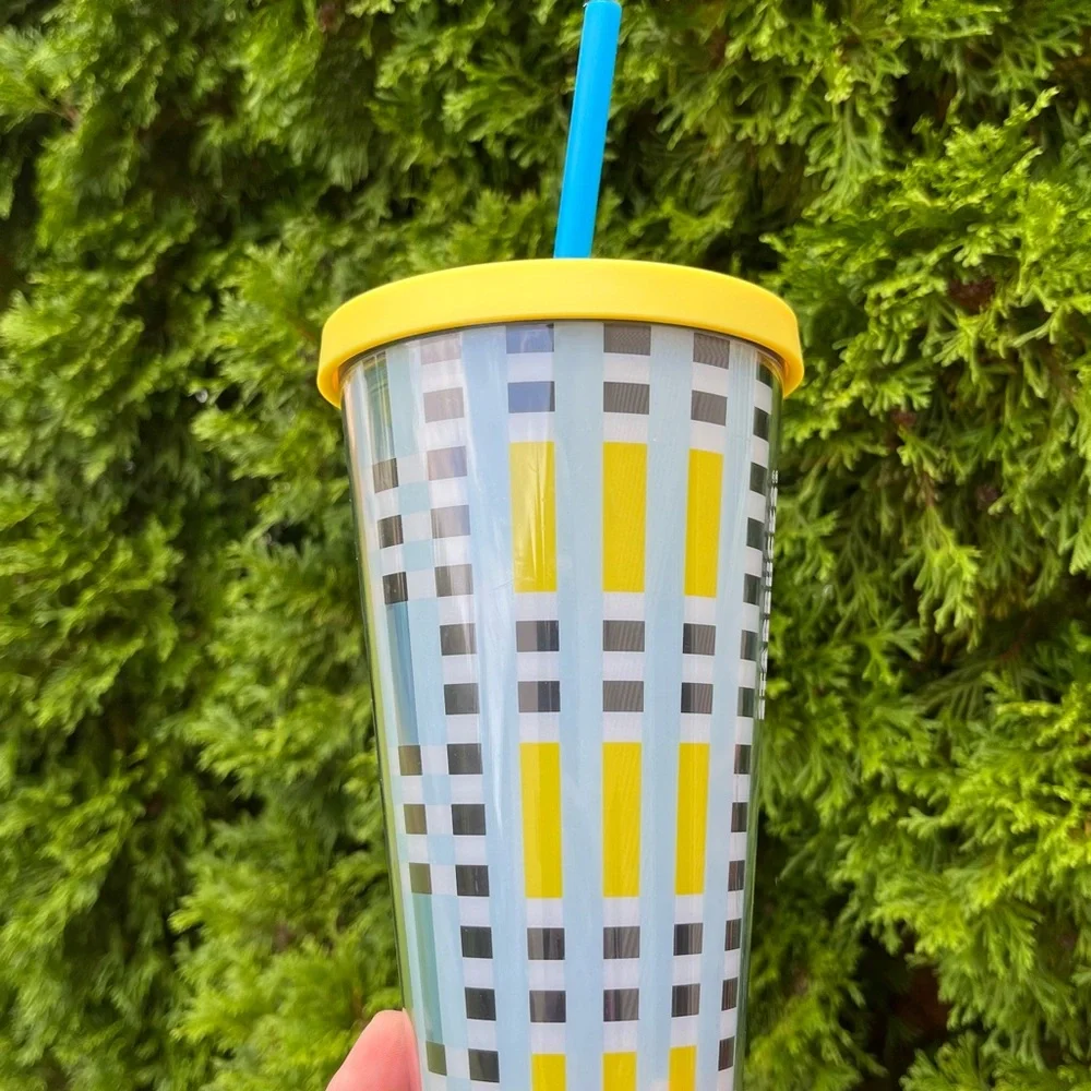 Starbucks 2018 Yellow & Blue Plaid
Travel Tumbler 16oz Plastic Cold Cup NWT - Picture 2 of 6